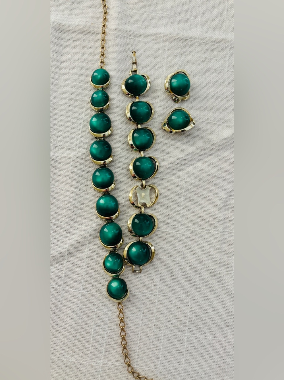 Green Cabochon Vintage Demi Parure Mid Century Modet - Picture 4 of 6